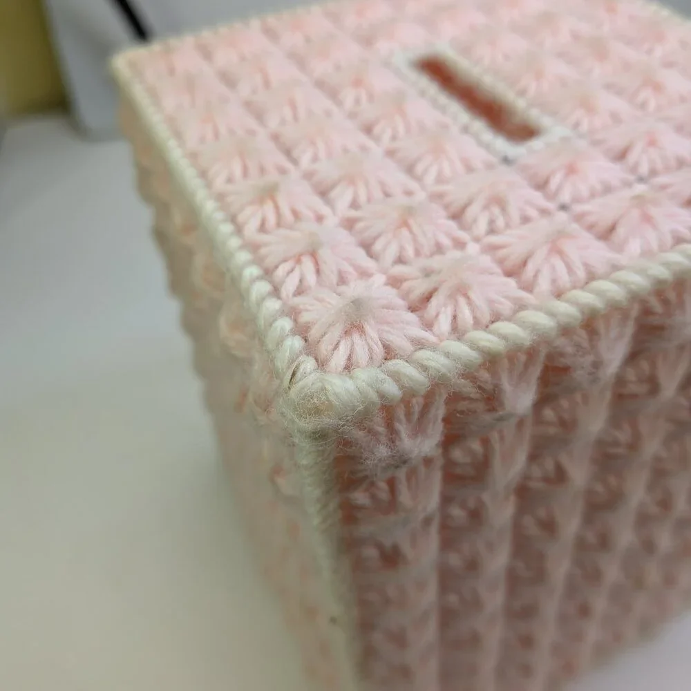 Vintage Pink plastic canvas tissue box cover